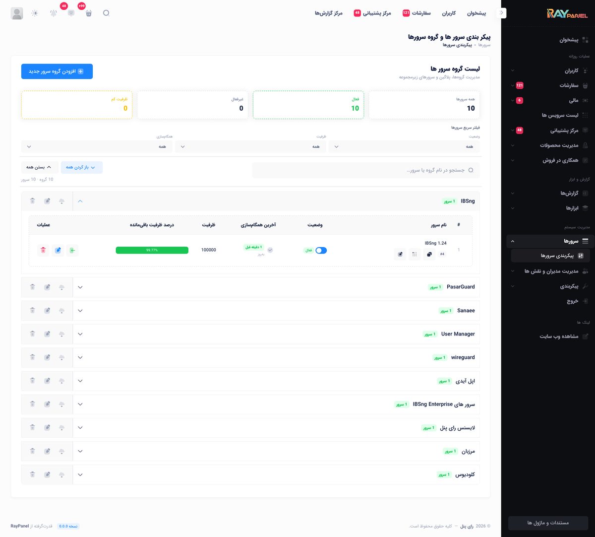 مدیریت گروه‌های سرور و اتصال Servex در رای‌پنل